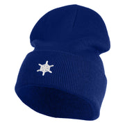 Small Snowflakes Christmas Embroidered Iron On Patched 12 Inch Long Knitted Beanie - Royal OSFM