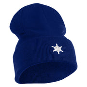 Small Snowflakes Christmas Embroidered Iron On Patched 12 Inch Long Knitted Beanie - Royal OSFM