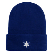 Small Snowflakes Christmas Embroidered Iron On Patched 12 Inch Long Knitted Beanie - Royal OSFM