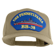 USS Pennsylvania BB 38 Blue Patched Solid Cotton Twill 5 Panel Prostyle Snap Cap - Khaki OSFM