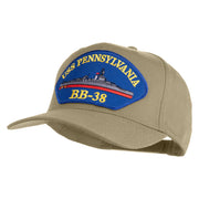 USS Pennsylvania BB 38 Blue Patched Solid Cotton Twill 5 Panel Prostyle Snap Cap - Khaki OSFM