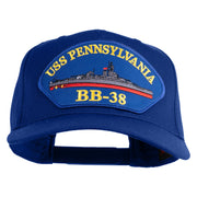 USS Pennsylvania BB 38 Blue Patched Solid Cotton Twill 5 Panel Prostyle Snap Cap - Royal OSFM