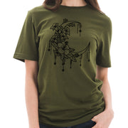 Moonlight Flowers Embroidered Unisex Ring Spun Combed Cotton Short Sleeve Deluxe Jersey T-Shirt - Army-Green XS