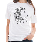 Moonlight Flowers Embroidered Unisex Ring Spun Combed Cotton Short Sleeve Deluxe Jersey T-Shirt - White XS