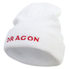 Red Dragon Embroidered 12 Inch Long Knitted Beanie - White OSFM