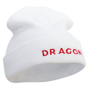 Red Dragon Embroidered 12 Inch Long Knitted Beanie - White OSFM