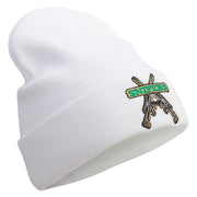 Snipers Embroidered 12 Inch Long Knitted Beanie - White OSFM