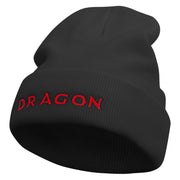 Red Dragon Embroidered 12 Inch Long Knitted Beanie - Black OSFM