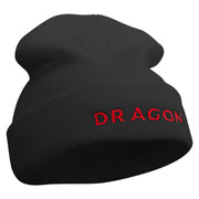 Red Dragon Embroidered 12 Inch Long Knitted Beanie - Black OSFM