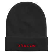 Red Dragon Embroidered 12 Inch Long Knitted Beanie - Black OSFM