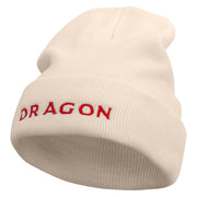 Red Dragon Embroidered 12 Inch Long Knitted Beanie - Birch OSFM