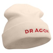 Red Dragon Embroidered 12 Inch Long Knitted Beanie - Birch OSFM