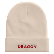 Red Dragon Embroidered 12 Inch Long Knitted Beanie - Birch OSFM