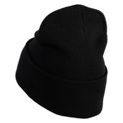 Snowflakes Large Christmas Embroidered Iron On Patched 12 Inch Long Knitted Beanie - Black OSFM