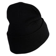 Snowflakes Large Christmas Embroidered Iron On Patched 12 Inch Long Knitted Beanie - Black OSFM