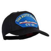 USS Kitty Hawk CV 63 Blue Patched Solid Cotton Twill 5 Panel Prostyle Snap Cap - Black OSFM