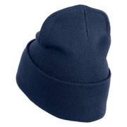 Snowflakes Large Christmas Embroidered Iron On Patched 12 Inch Long Knitted Beanie - Navy OSFM