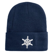 Snowflakes Large Christmas Embroidered Iron On Patched 12 Inch Long Knitted Beanie - Navy OSFM