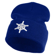 Snowflakes Large Christmas Embroidered Iron On Patched 12 Inch Long Knitted Beanie - Royal OSFM