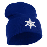 Snowflakes Large Christmas Embroidered Iron On Patched 12 Inch Long Knitted Beanie - Royal OSFM