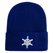 Snowflakes Large Christmas Embroidered Iron On Patched 12 Inch Long Knitted Beanie - Royal OSFM