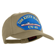 USS Kitty Hawk CV 63 Blue Patched Solid Cotton Twill 5 Panel Prostyle Snap Cap - Khaki OSFM