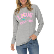 Love Every Time Graphic Long Sleeve Crewneck Tee - Heather-Grey XS