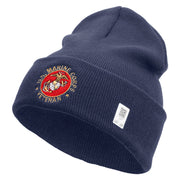 US Marines Corps Veteran Emblem Logo Embroidered 12 Inch Solid Knit Cuff Long Beanie Made in USA - Navy OSFM
