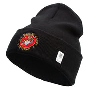 US Marines Corps Veteran Emblem Logo Embroidered 12 Inch Solid Knit Cuff Long Beanie Made in USA - Black OSFM