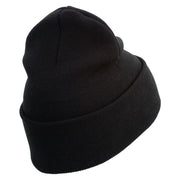 US Marines Corps Veteran Emblem Logo Embroidered 12 Inch Solid Knit Cuff Long Beanie Made in USA - Black OSFM