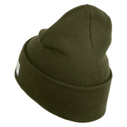 US Marines Corps Veteran Emblem Logo Embroidered 12 Inch Solid Knit Cuff Long Beanie Made in USA - Olive OSFM