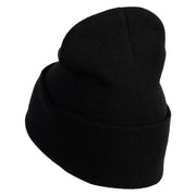 Rhinestud Hotfix Purple Flower Iron On Glue Patched 12 Inch Long Knitted Beanie - Black OSFM