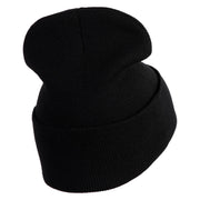 Rhinestud Hotfix Purple Flower Iron On Glue Patched 12 Inch Long Knitted Beanie - Black OSFM