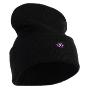 Rhinestud Hotfix Purple Flower Iron On Glue Patched 12 Inch Long Knitted Beanie - Black OSFM