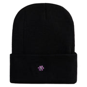 Rhinestud Hotfix Purple Flower Iron On Glue Patched 12 Inch Long Knitted Beanie - Black OSFM
