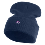 Rhinestud Hotfix Purple Flower Iron On Glue Patched 12 Inch Long Knitted Beanie - Navy OSFM