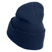 Rhinestud Hotfix Purple Flower Iron On Glue Patched 12 Inch Long Knitted Beanie - Navy OSFM