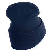 Rhinestud Hotfix Purple Flower Iron On Glue Patched 12 Inch Long Knitted Beanie - Navy OSFM