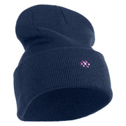 Rhinestud Hotfix Purple Flower Iron On Glue Patched 12 Inch Long Knitted Beanie - Navy OSFM