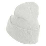 Rhinestud Hotfix Purple Flower Iron On Glue Patched 12 Inch Long Knitted Beanie - White OSFM