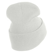 Rhinestud Hotfix Purple Flower Iron On Glue Patched 12 Inch Long Knitted Beanie - White OSFM