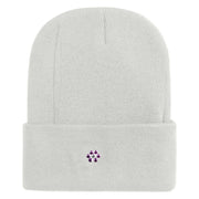 Rhinestud Hotfix Purple Flower Iron On Glue Patched 12 Inch Long Knitted Beanie - White OSFM