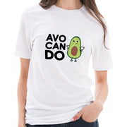 Avo-Can-Do Graphic Design Ring Spun Combed Cotton Short Sleeve Deluxe Jersey T-Shirt - White XS