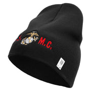 USMC Design Symbol Embroidered 8 Inch Short Beanie Made in USA - Black OSFM