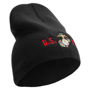 USMC Design Symbol Embroidered 8 Inch Short Beanie Made in USA - Black OSFM