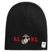 USMC Design Symbol Embroidered 8 Inch Short Beanie Made in USA - Black OSFM