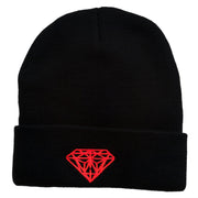 Diamond Embroidered Cuff Long Black Beanie