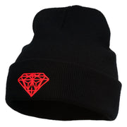 Diamond Embroidered Cuff Long Black Beanie