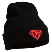 Diamond Embroidered Cuff Long Black Beanie