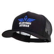 Air Force Wing Veteran Embroidered Five Panels Pro Style Trucker Mesh Cap - Black OSFM